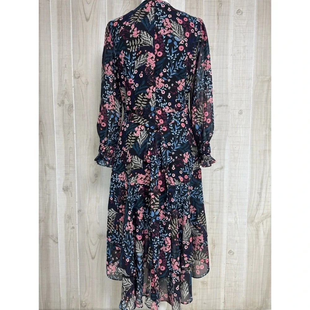 Eliza J Floral Midi Dress 8 Sheer Balloon Sleeve Ruffle Tiered Chiffon Lined